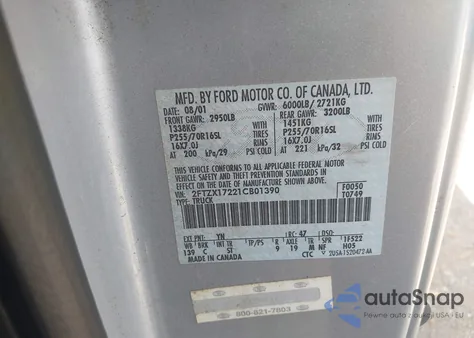 2001 Ford F-150 Xl/Xlt z USA, uszkodzony, nr VIN 2FTZX17221CB01390